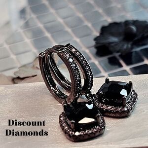 2 Ct. Black Sapphire & White Baguette Diamond Leverback Earrings